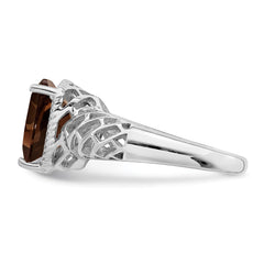 Sterling Silver Rhodium With Flash Gold-plate Smoky Quartz Ring