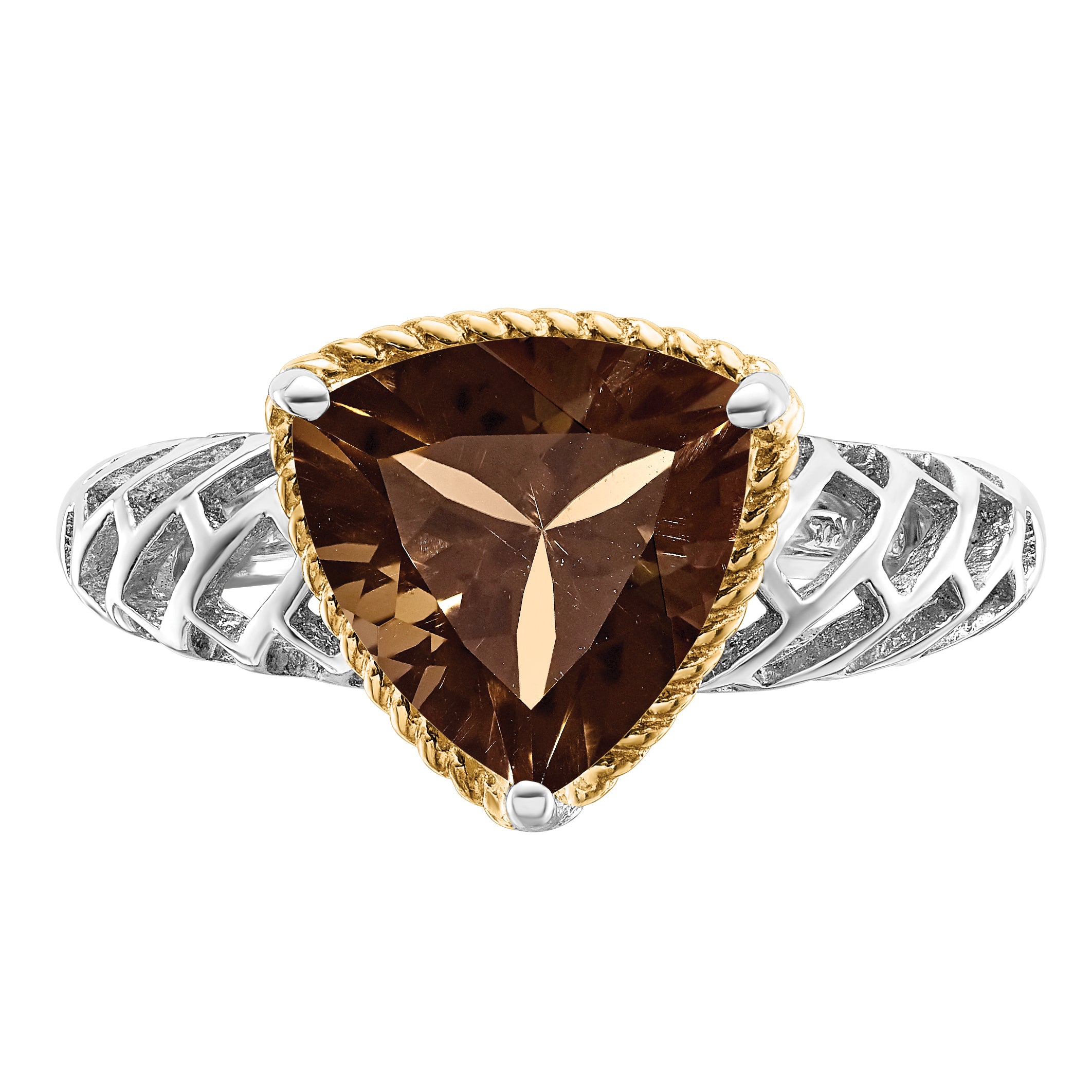 Sterling Silver Rhodium With Flash Gold-plate Smoky Quartz Ring