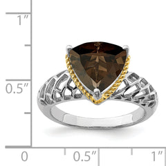 Sterling Silver Rhodium With Flash Gold-plate Smoky Quartz Ring