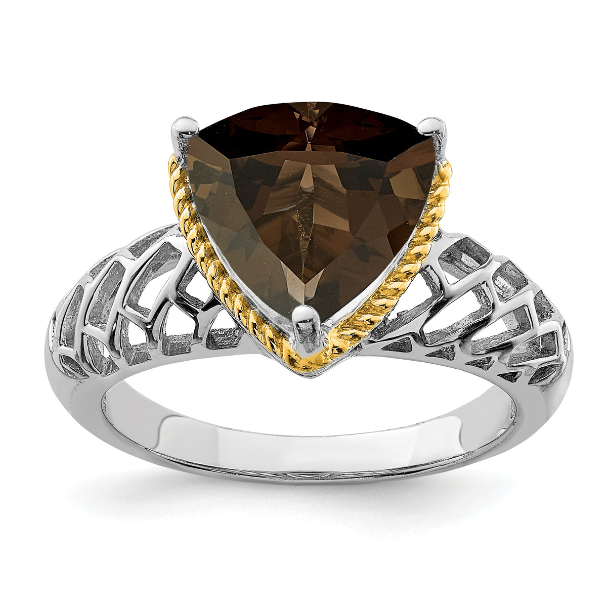 Sterling Silver Rhodium With Flash Gold-plate Smoky Quartz Ring