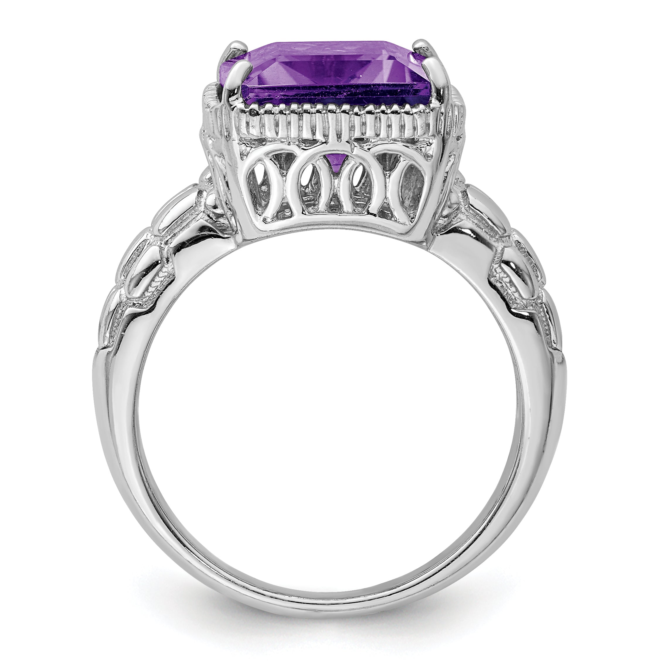 Sterling Silver Rhodium-plated Octagonal Amethyst Ring