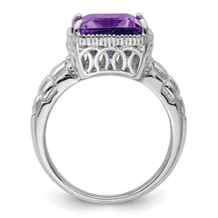 Sterling Silver Rhodium-plated Octagonal Amethyst Ring