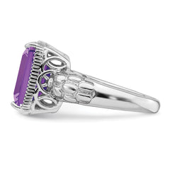 Sterling Silver Rhodium-plated Octagonal Amethyst Ring