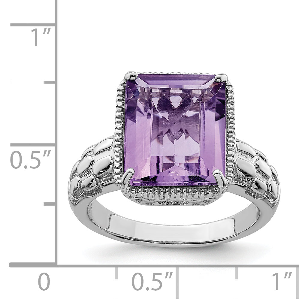 Sterling Silver Rhodium-plated Octagonal Amethyst Ring