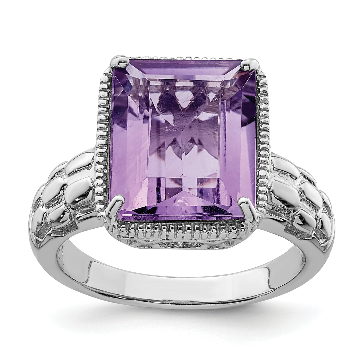 Sterling Silver Rhodium-plated Octagonal Amethyst Ring