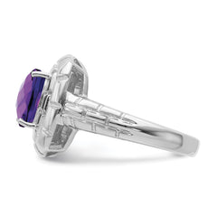 Sterling Silver Rhodium-plated Checker-Cut Amethyst Ring