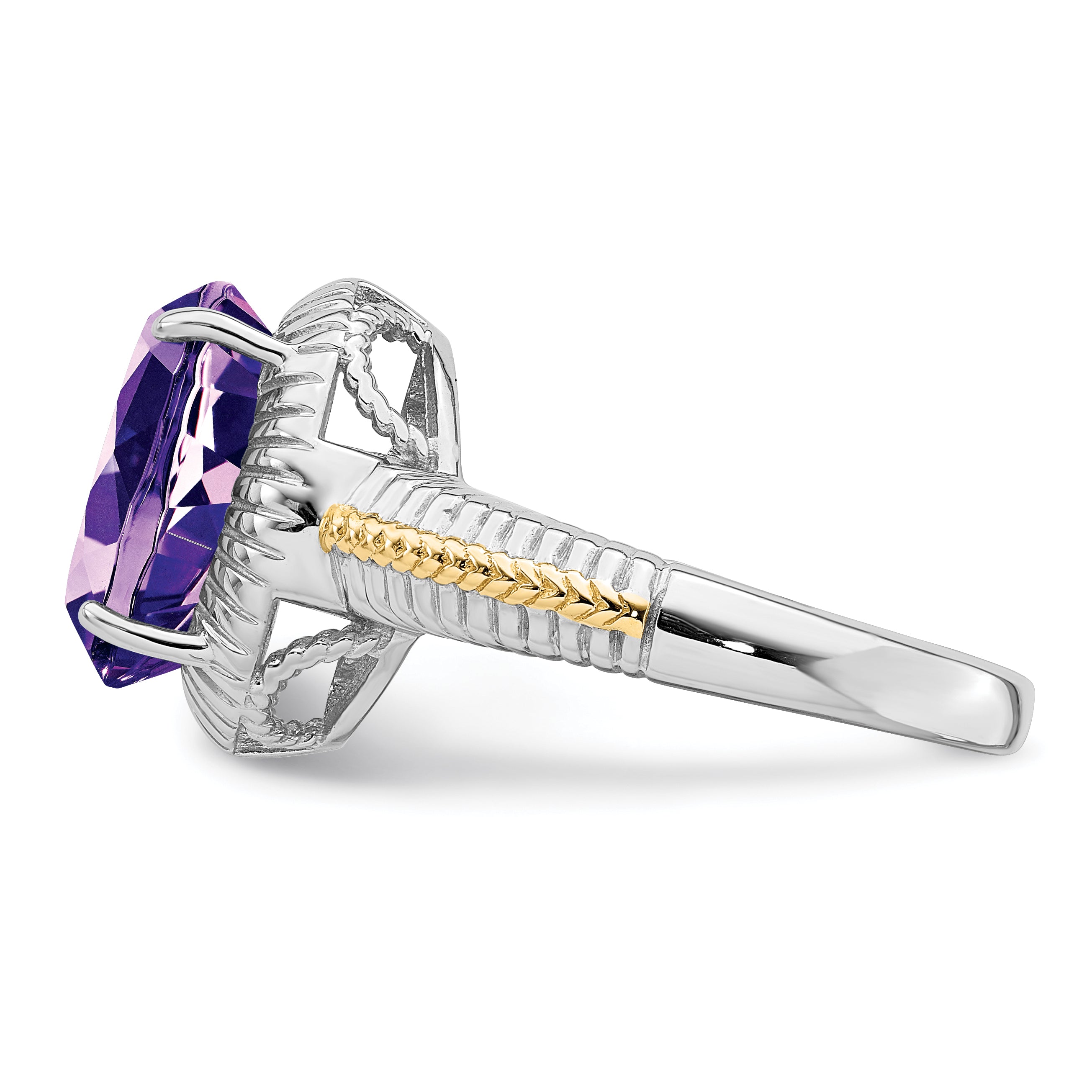 Sterling Silver Rhodium-plated With Flash Gold-plate Oval Amethyst Ring