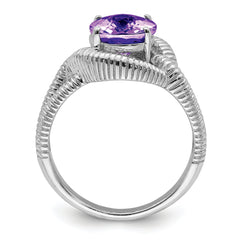 Sterling Silver Rhodium-plated Oval Checker-Cut Amethyst Ring