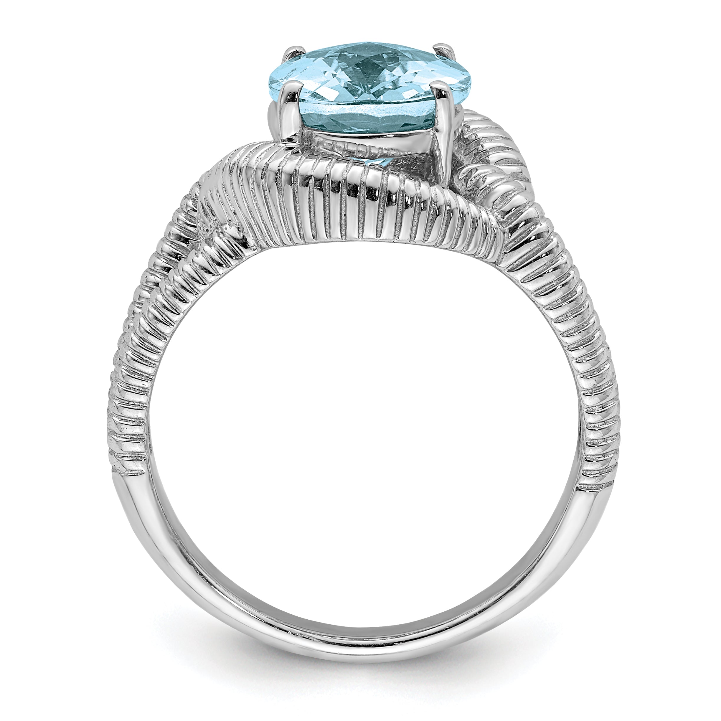 Sterling Silver Rhodium Checker-Cut Sky Blue Topaz Ring