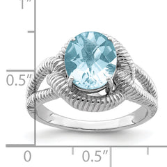 Sterling Silver Rhodium Checker-Cut Sky Blue Topaz Ring