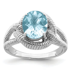 Sterling Silver Rhodium Checker-Cut Sky Blue Topaz Ring