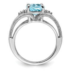 Sterling Silver Rhodium Sky Blue Topaz & Diamond Ring