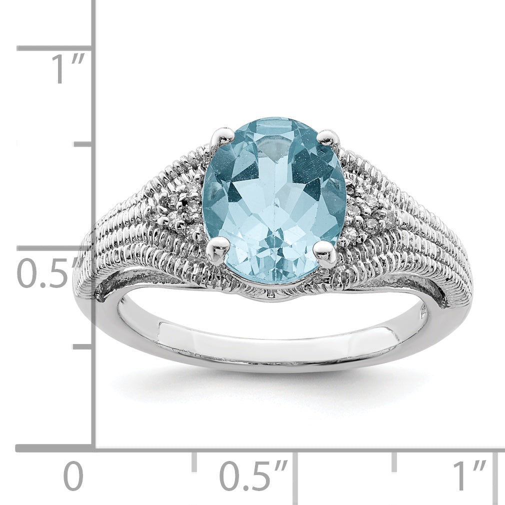 Sterling Silver Rhodium Sky Blue Topaz & Diamond Ring