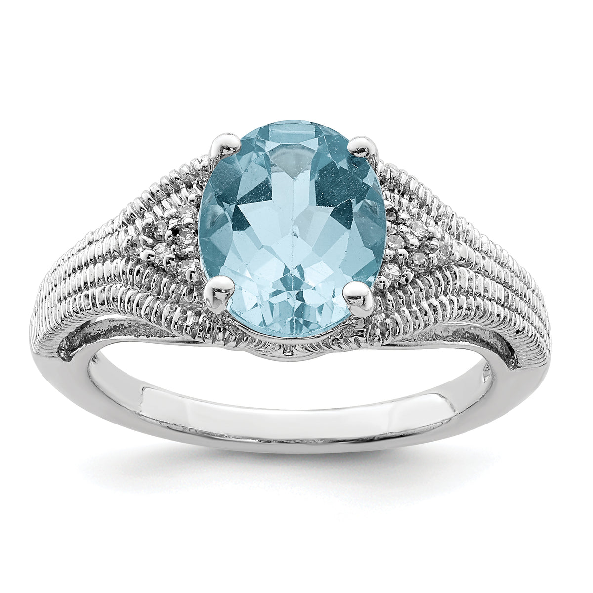 Sterling Silver Rhodium Sky Blue Topaz & Diamond Ring