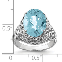 Sterling Silver Rhodium Checker-Cut Sky Blue Topaz Ring