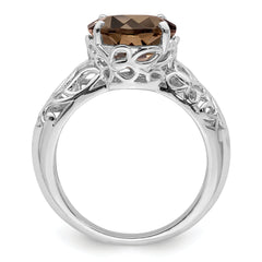 Sterling Silver Rhodium Oval Smoky Quartz Ring