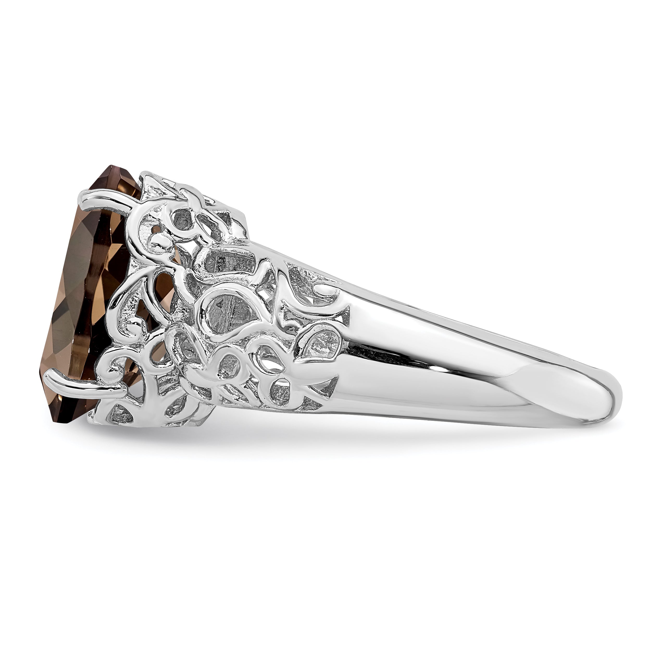 Sterling Silver Rhodium Oval Smoky Quartz Ring