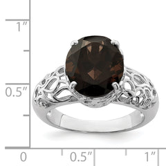 Sterling Silver Rhodium Oval Smoky Quartz Ring