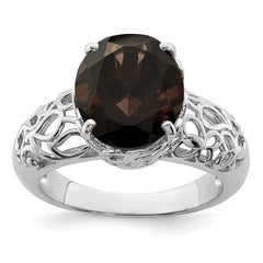 Sterling Silver Rhodium Oval Smoky Quartz Ring