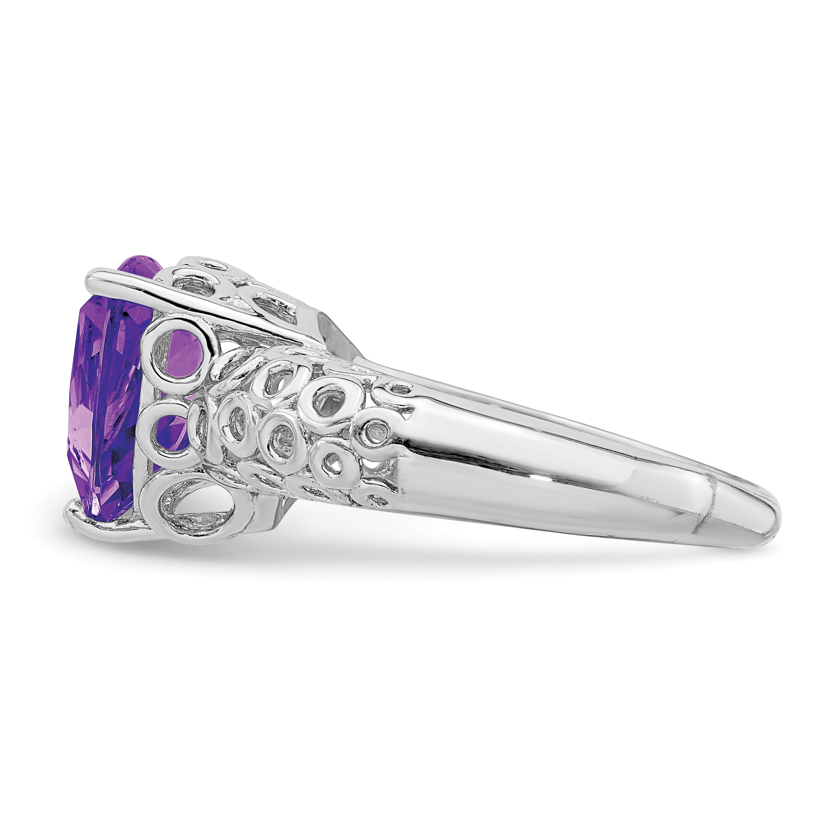 Sterling Silver Rhodium-plated Amethyst Ring