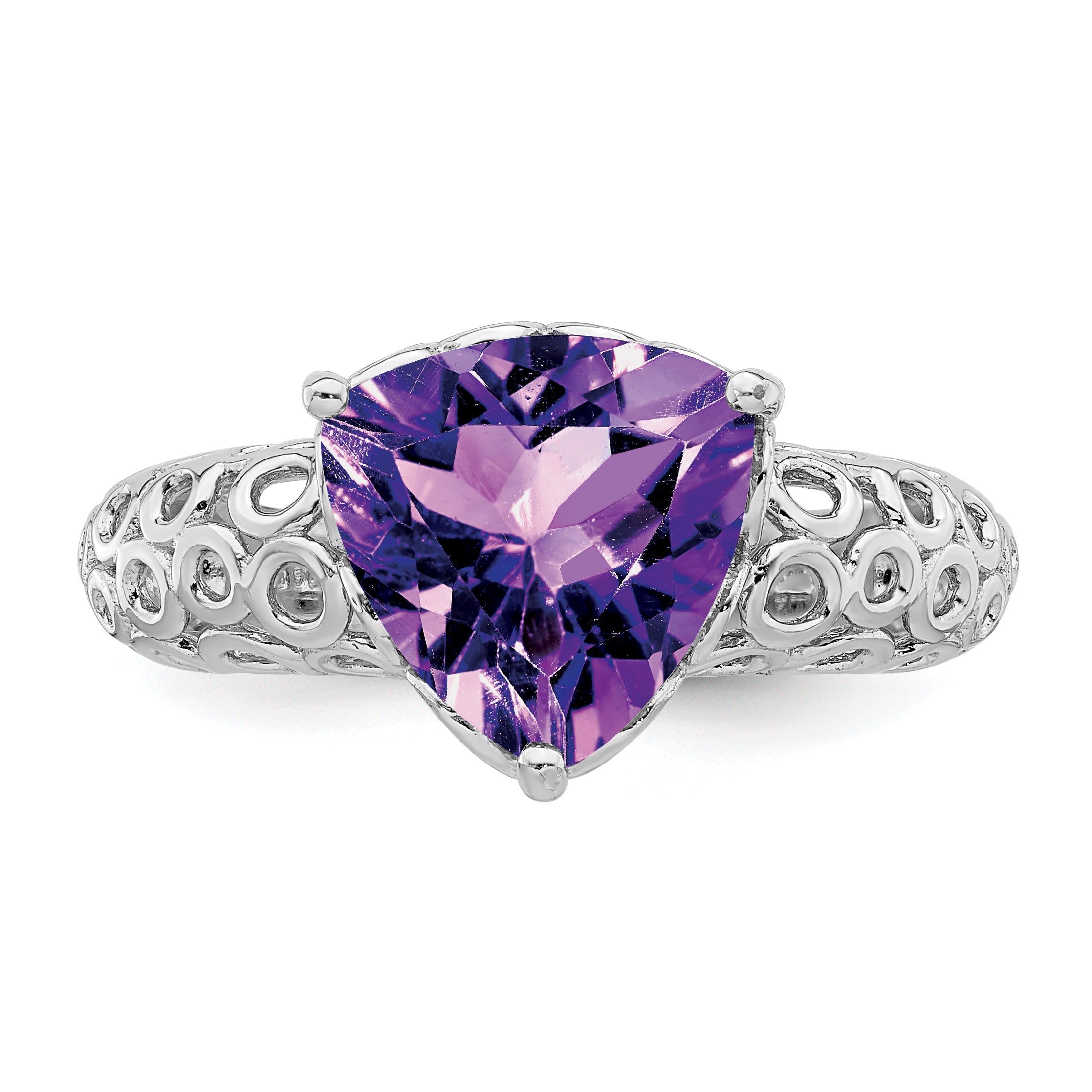 Sterling Silver Rhodium-plated Amethyst Ring