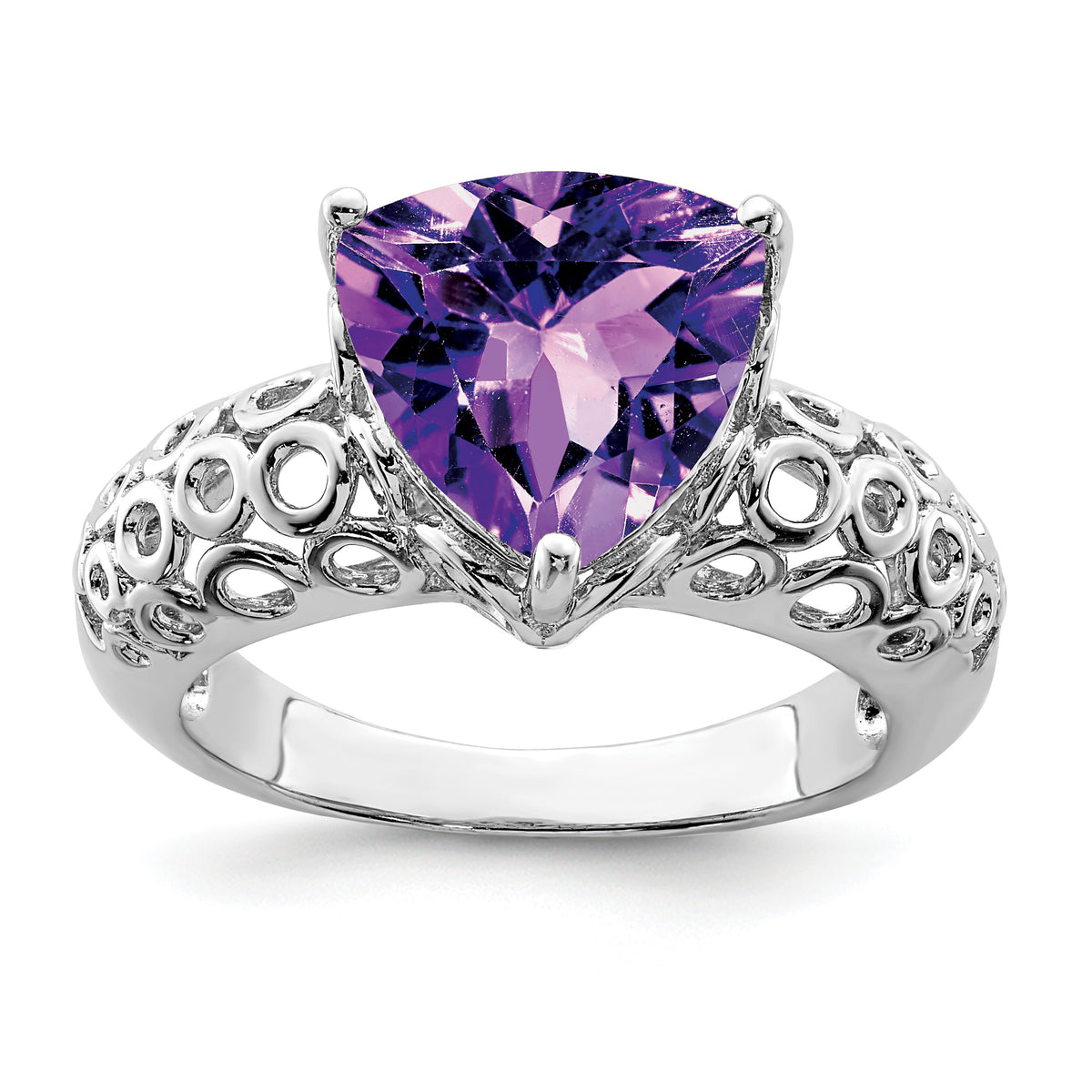 Sterling Silver Rhodium-plated Amethyst Ring