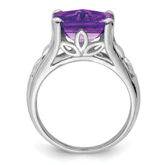 Sterling Silver Rhodium-plated Checker-Cut Amethyst Ring