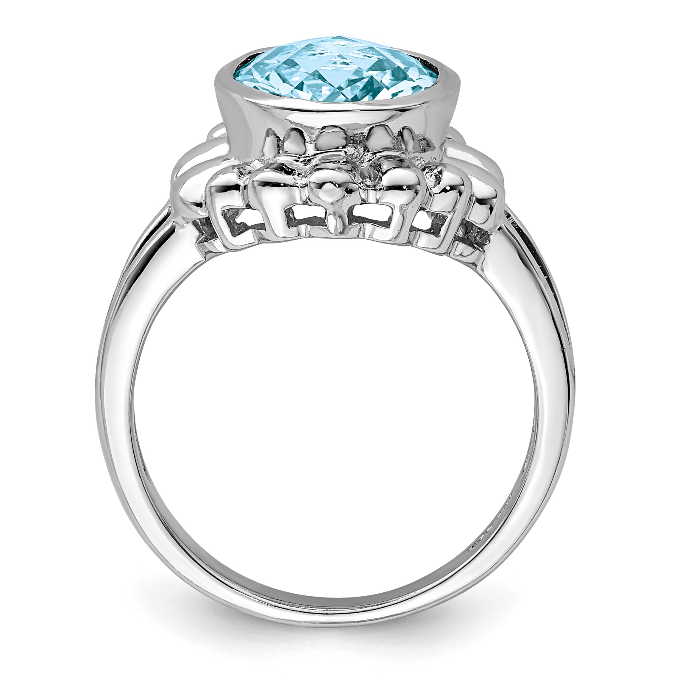 Sterling Silver Rhodium Checker-Cut Sky Blue Topaz Ring