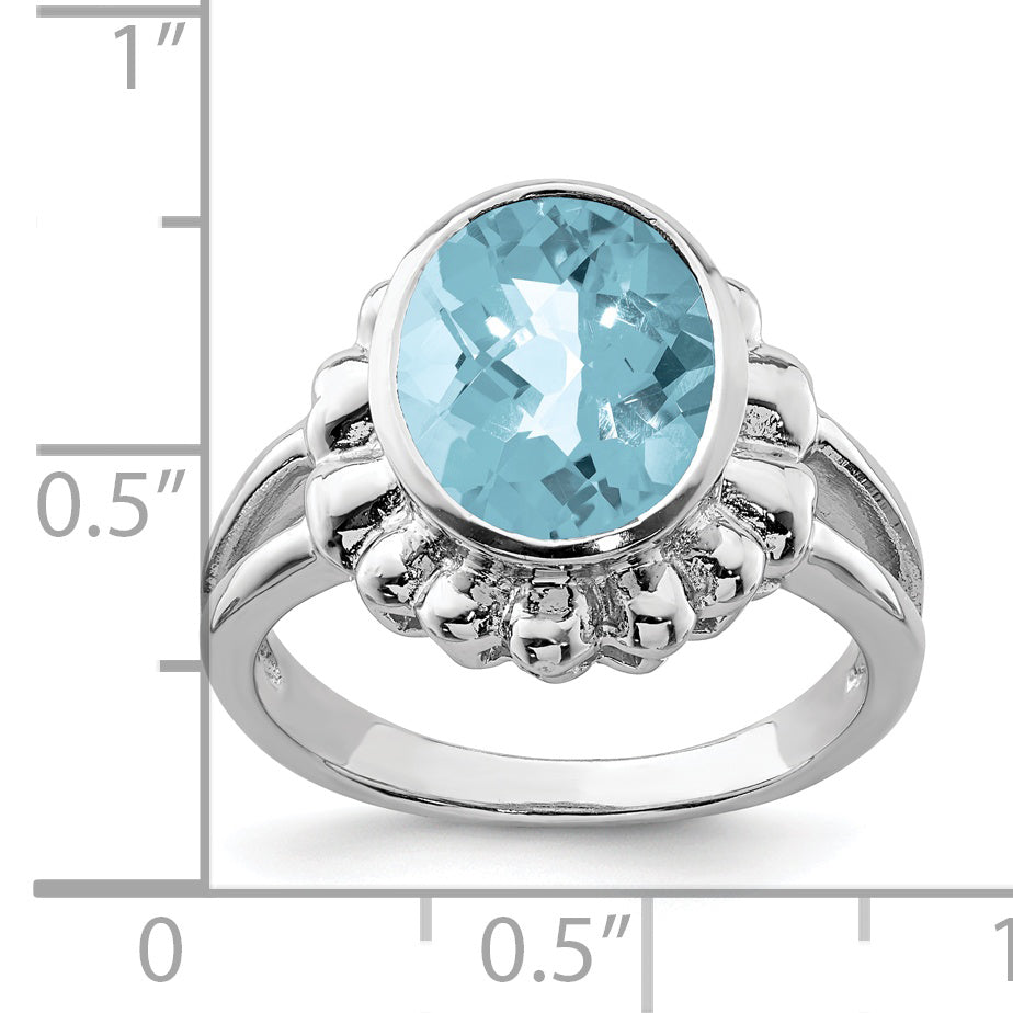 Sterling Silver Rhodium Checker-Cut Sky Blue Topaz Ring