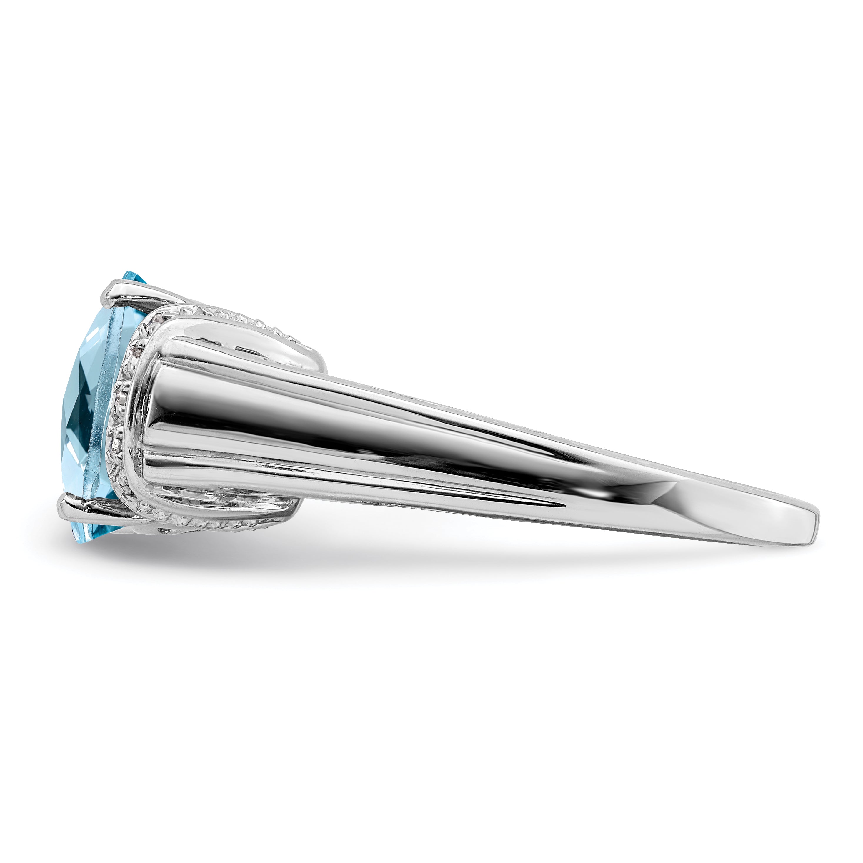 Sterling Silver Rhodium Checker-Cut Sky Blue Topaz & Diamond Ring