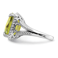 Sterling Silver Rhodium Checker-Cut Lemon Quartz Ring