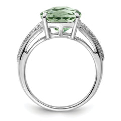 Sterling Silver Rhodium Checker-Cut Green Quartz Ring