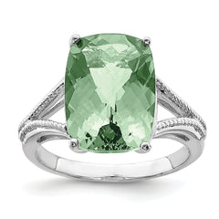 Sterling Silver Rhodium Checker-Cut Green Quartz Ring