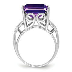 Sterling Silver Rhodium-plated Amethyst Ring