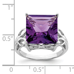 Sterling Silver Rhodium-plated Amethyst Ring