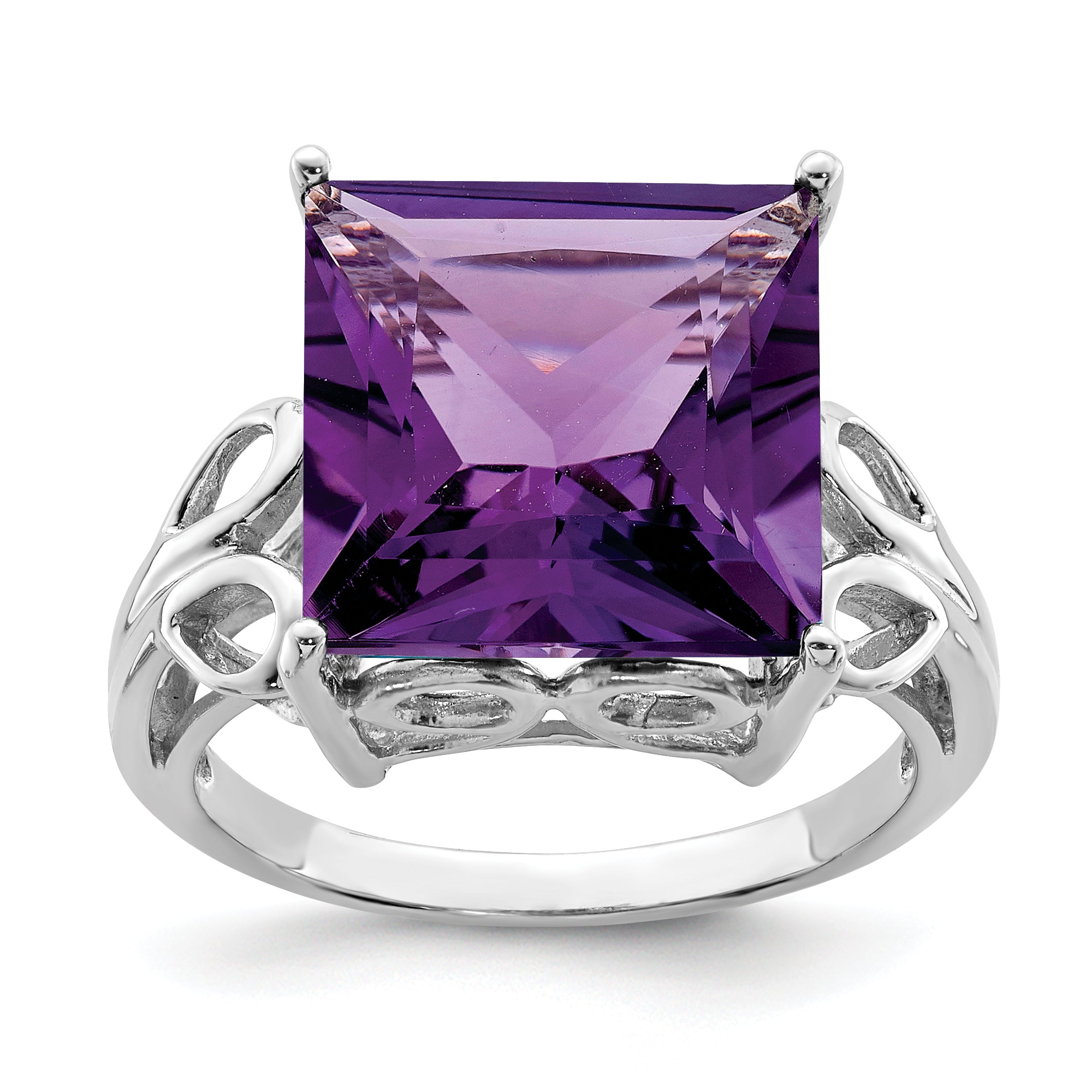 Sterling Silver Rhodium-plated Amethyst Ring