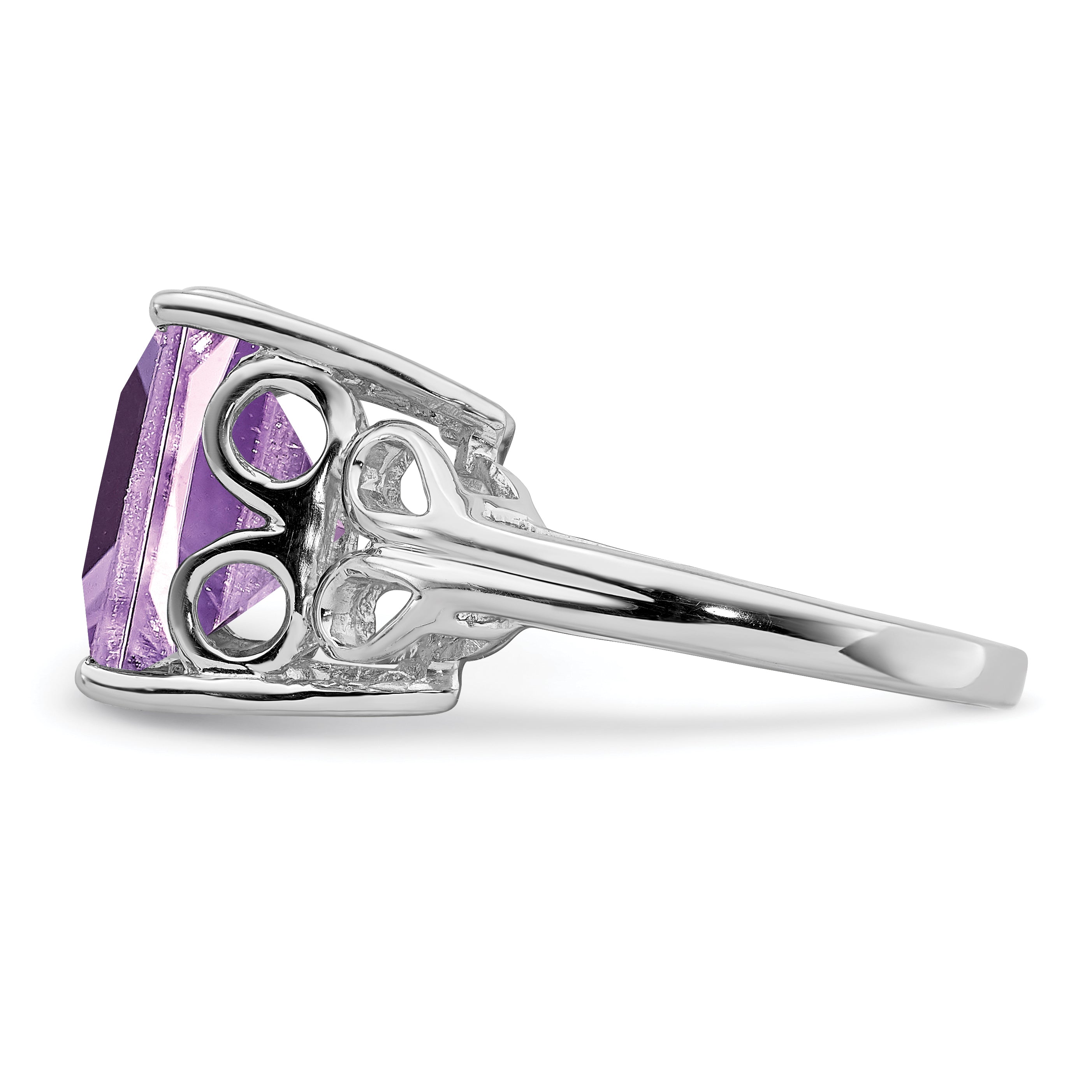 Sterling Silver Rhodium Pink Quartz Ring