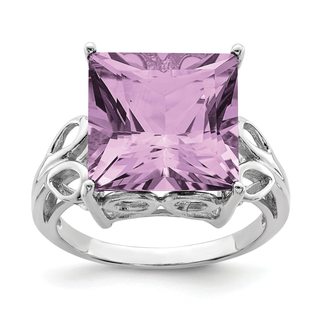 Sterling Silver Rhodium Pink Quartz Ring