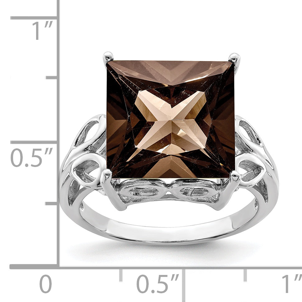 Sterling Silver Rhodium Smoky Quartz Ring