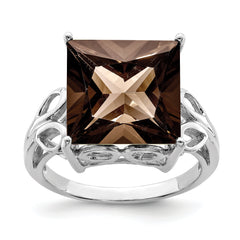 Sterling Silver Rhodium Smoky Quartz Ring