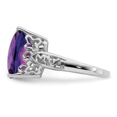 Sterling Silver Rhodium-plated Checker-Cut Amethyst Ring