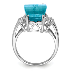 Sterling Silver Rhodium Sky Blue Topaz & Diamond Ring