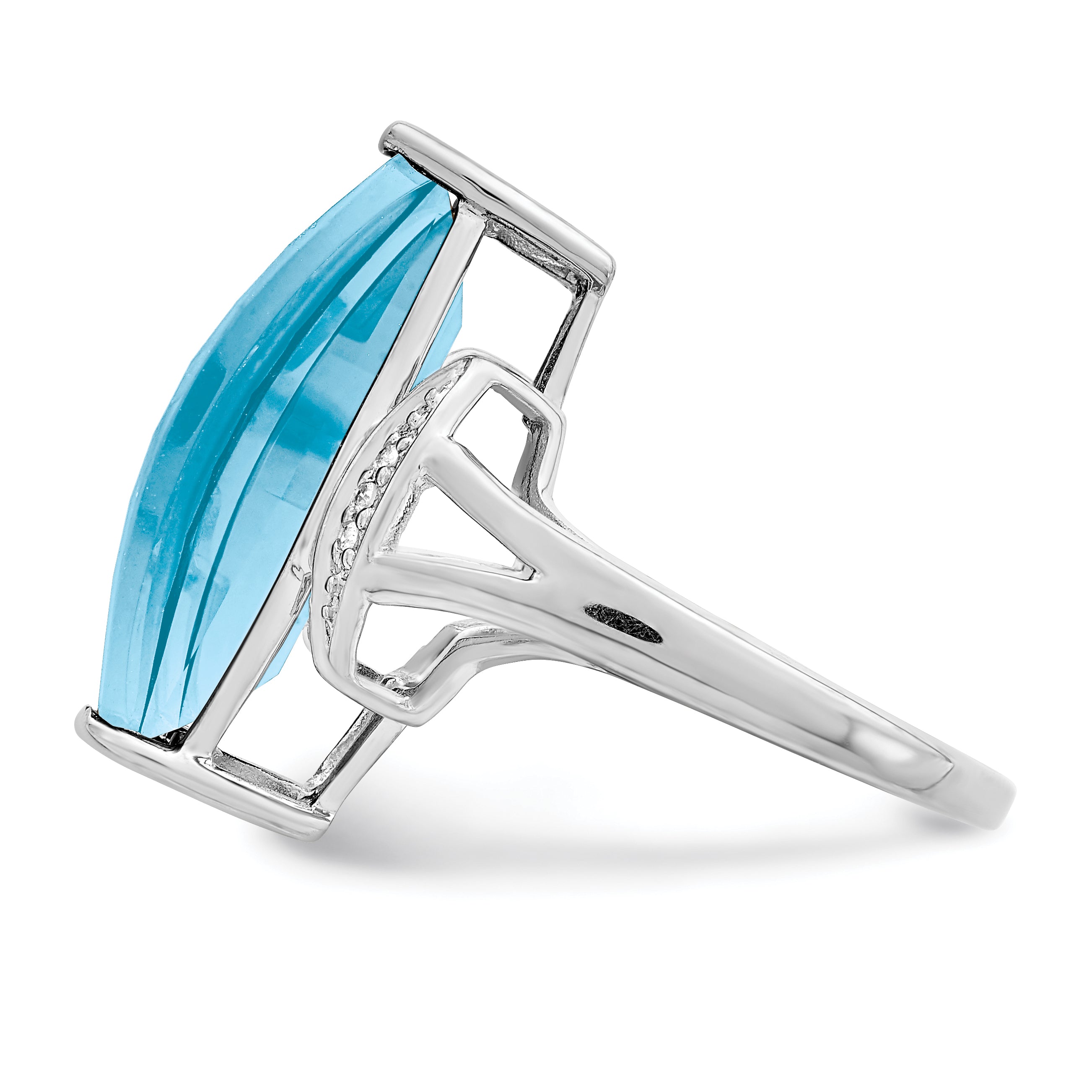 Sterling Silver Rhodium Sky Blue Topaz & Diamond Ring