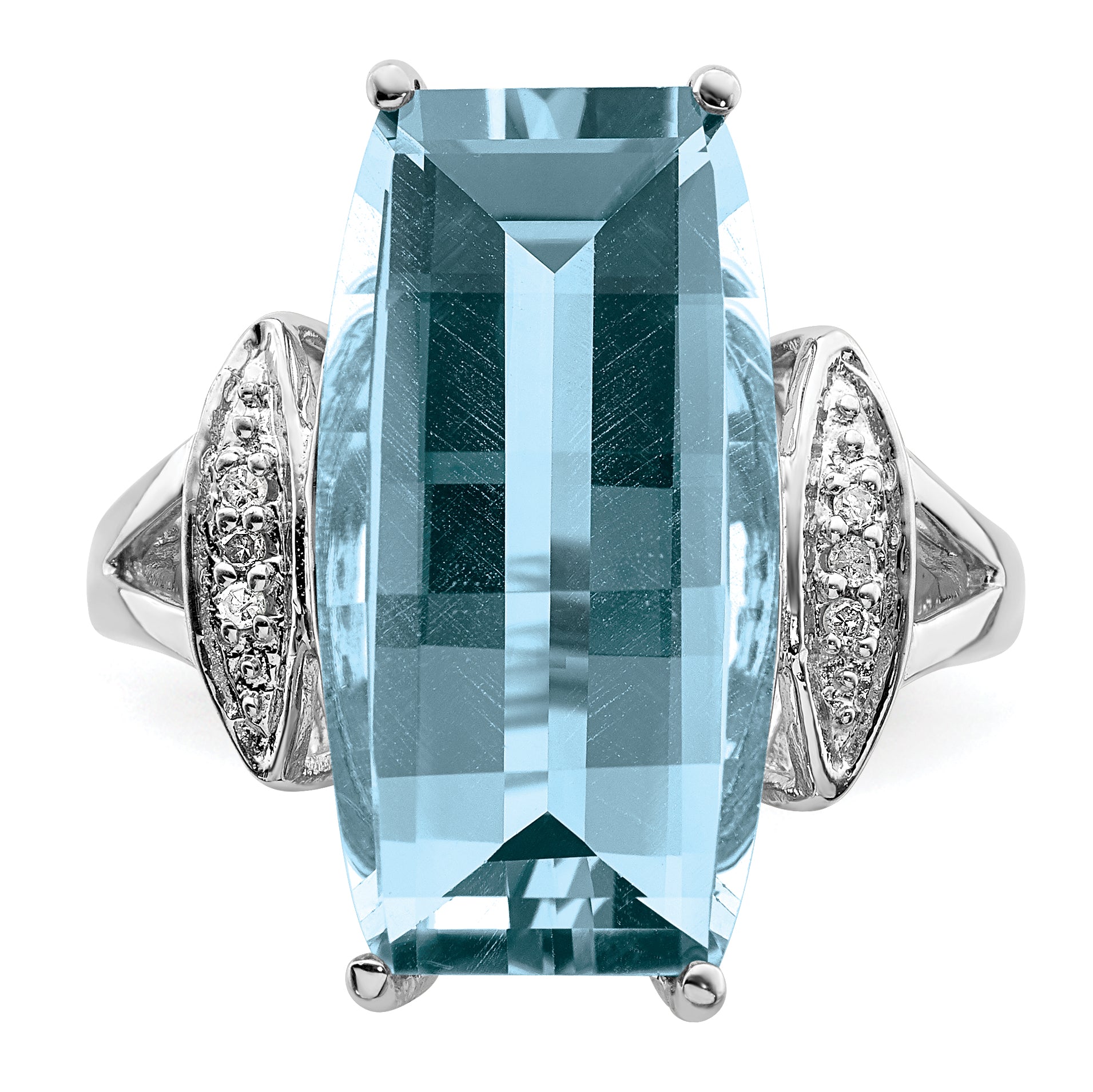 Sterling Silver Rhodium Sky Blue Topaz & Diamond Ring