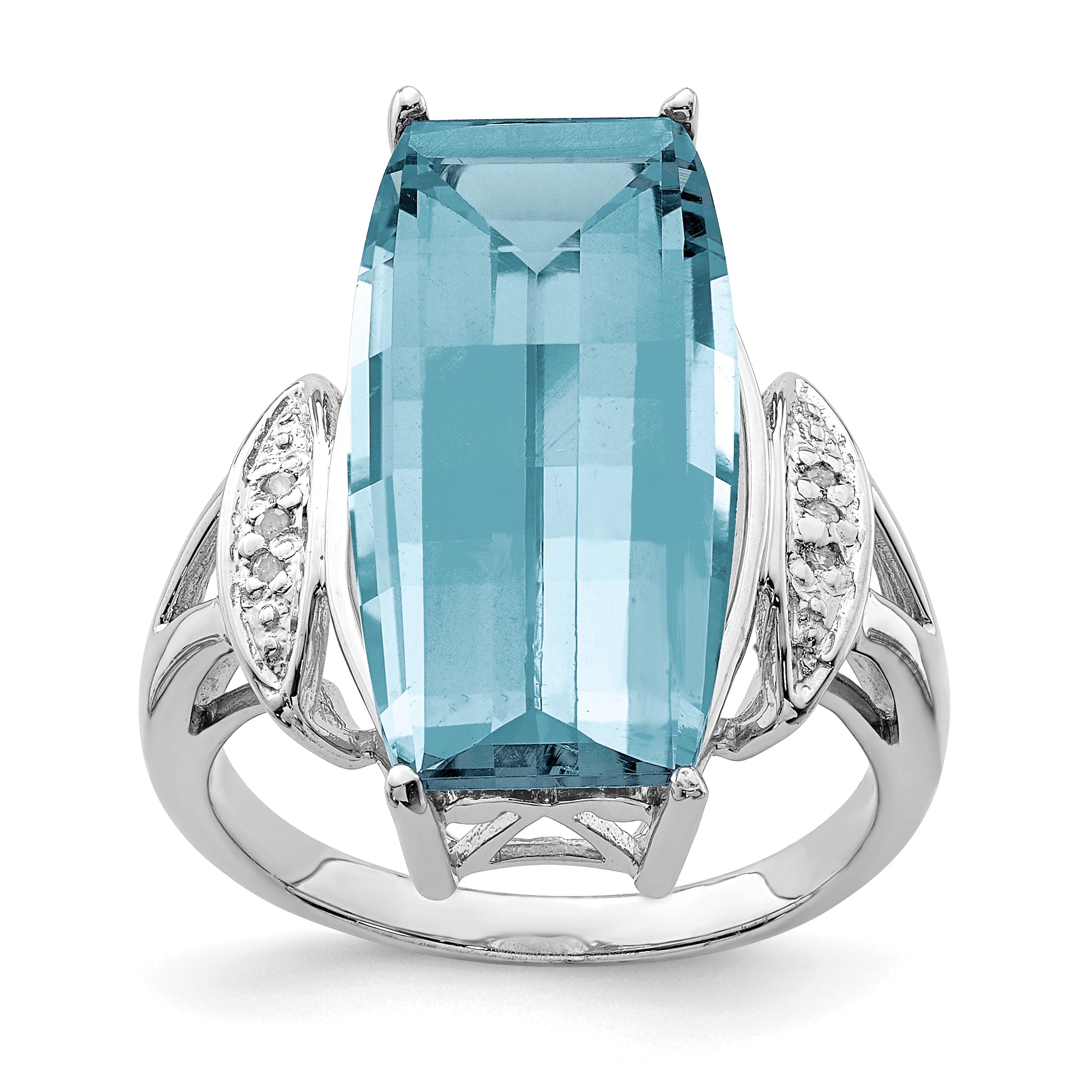 Sterling Silver Rhodium Sky Blue Topaz & Diamond Ring