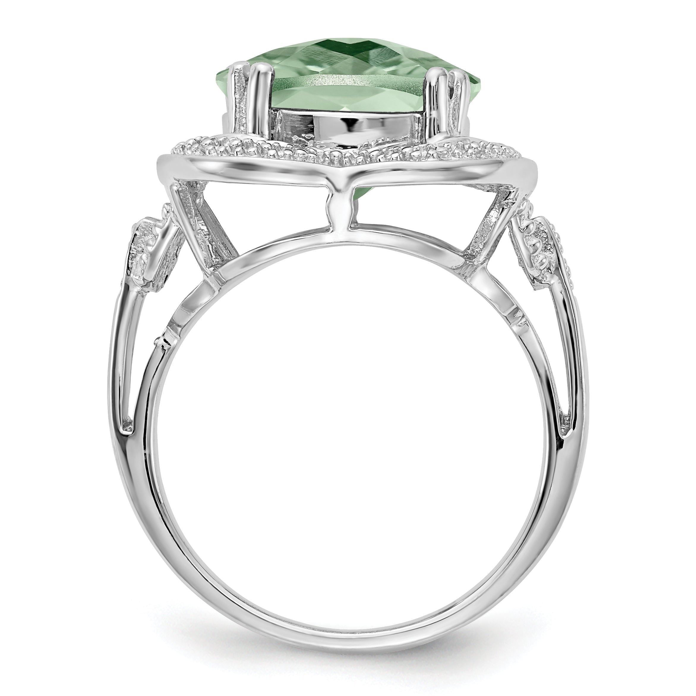 Sterling Silver Rhodium Checker-Cut Green Quartz Ring