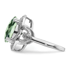 Sterling Silver Rhodium Checker-Cut Green Quartz Ring