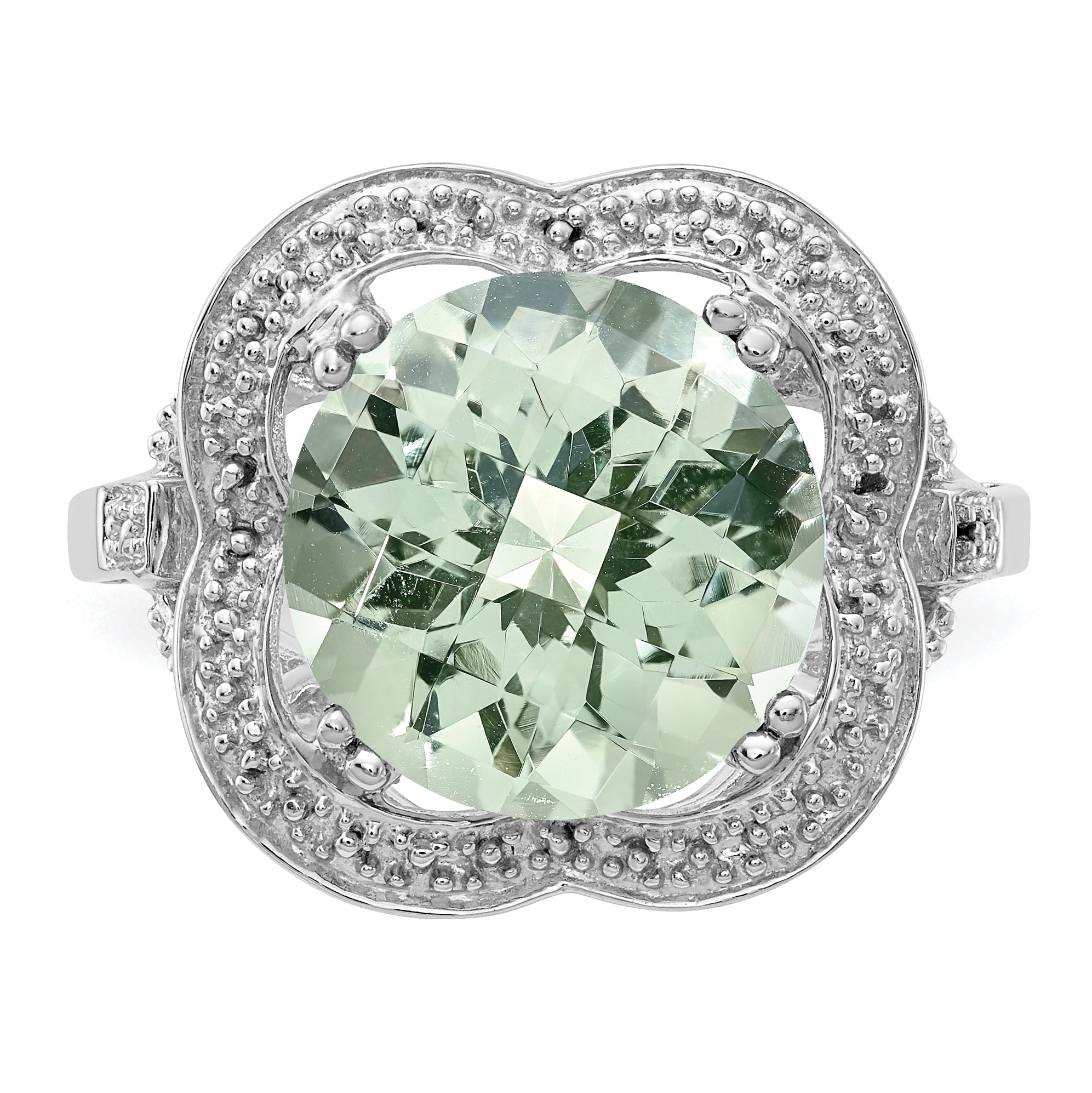 Sterling Silver Rhodium Checker-Cut Green Quartz Ring