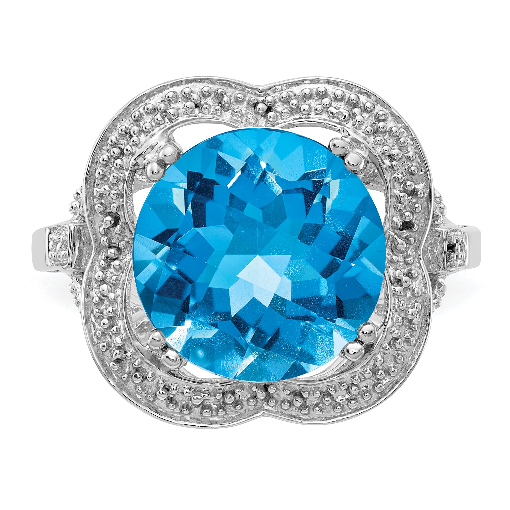 Sterling Silver Rhodium Checker-Cut Blue Topaz Ring