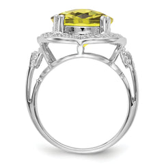 Sterling Silver Rhodium Checker-Cut Lemon Quartz Ring